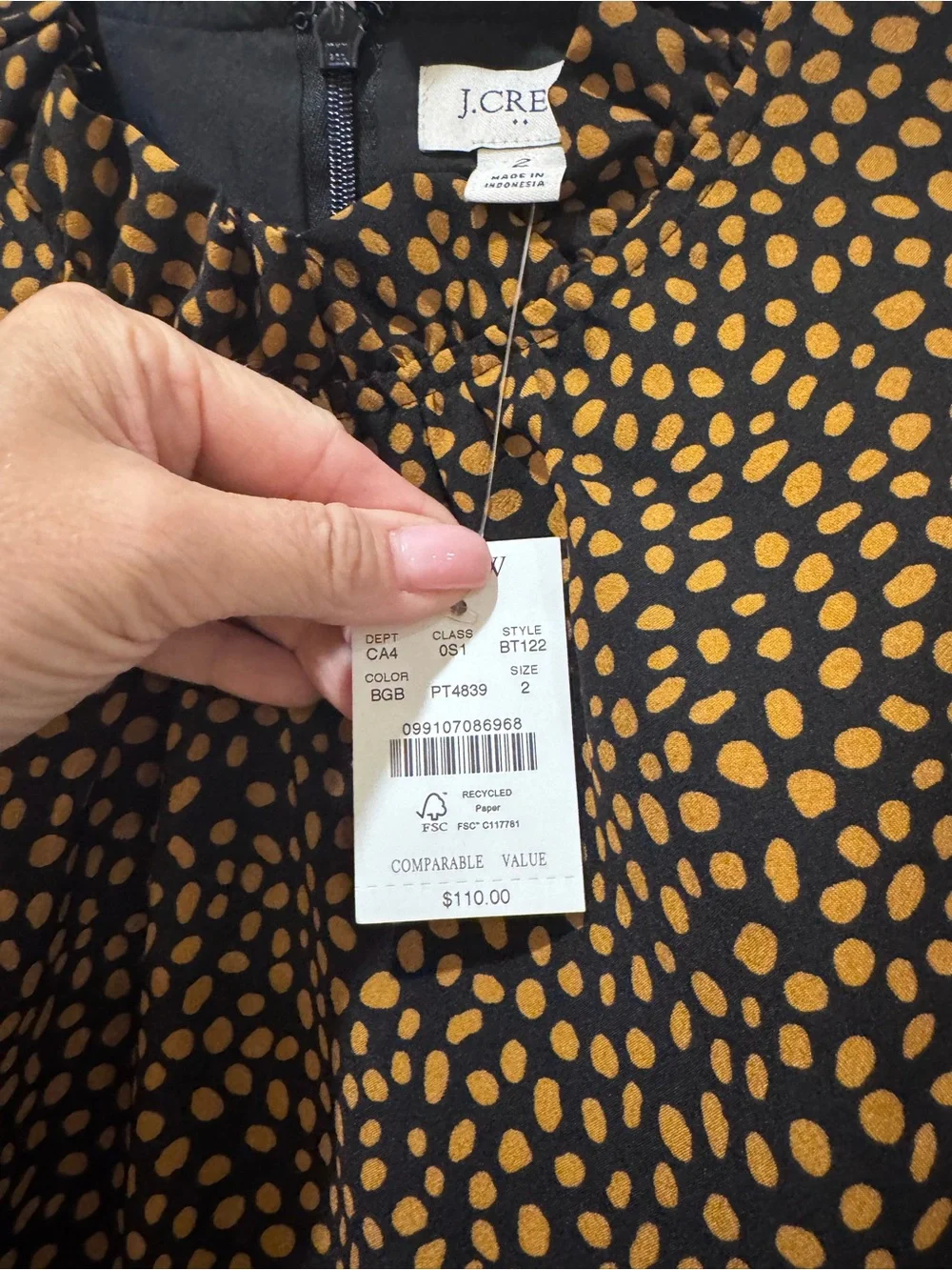 J. Crew Black Shift Dress with Tan Dot Print
